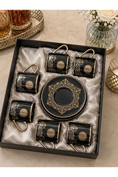 zepce design 6 Kişilik Kahve Fincan Takımı Siyah-Gold