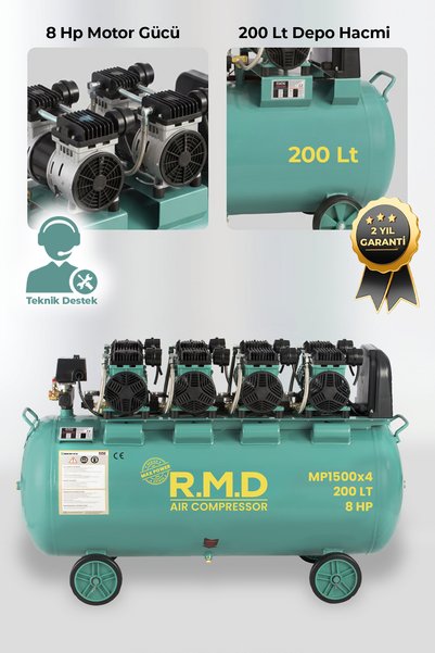 R.M.D Kompresör 200 lt Yüksek Emişli Yağsız Teknoloji Hava Kompresörü - IMP1500X4