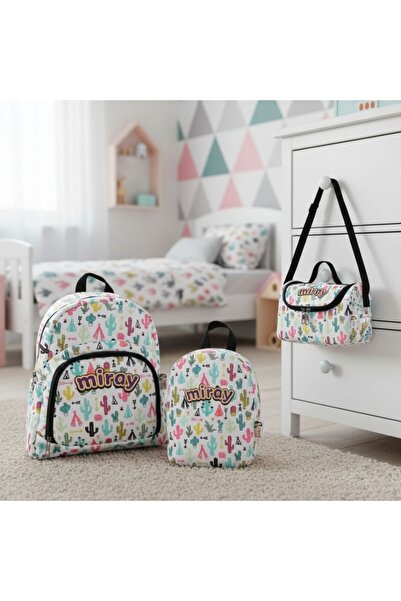 Hevi Kids HeviKids Kişiye Özel İsimli 3'lü Çocuk Çanta Seti - Kaktüs