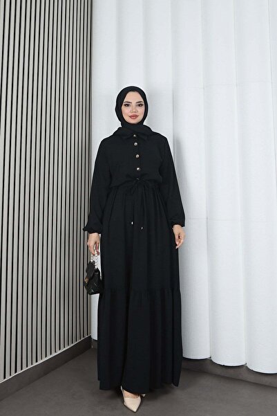 HNT Hayrunnisa Tesettür Φόρεμα Ayrobin με μισό κούμπωμα και δαντέλα στη μέση ...