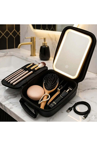 Vivendo Geanta cosmetica cu oglinda LED, compacta pentru calatorii, 23x13x8 cm,