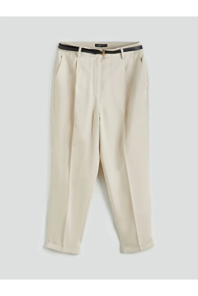 LC Waikiki Beige Loose Fit Women's Trousers with Waist Belt