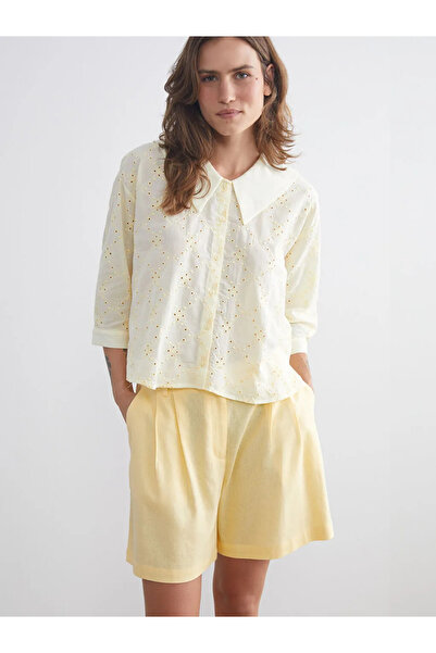 LC Waikiki Yellow Bebe Collar Embroidered Women's Shirt