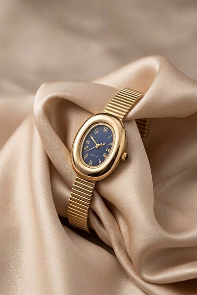 The Watch Saudade Women's Gold Steel Band Watch with Navy Blue Dial – Water-R...