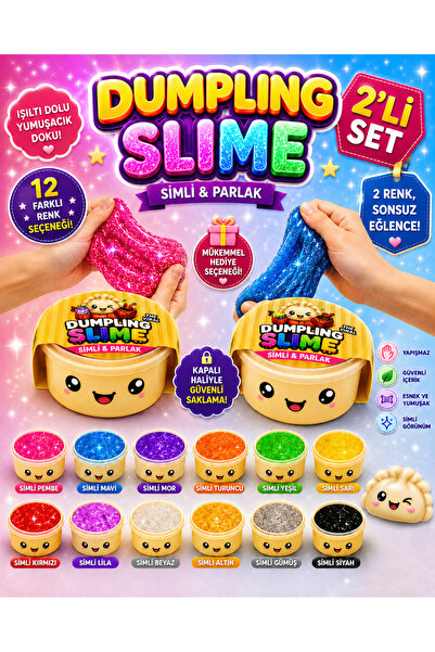 ümit toys Dumpling Slime Simli 2'li - Çin Mantısı Şeklinde Renkli Slime Oyunc...