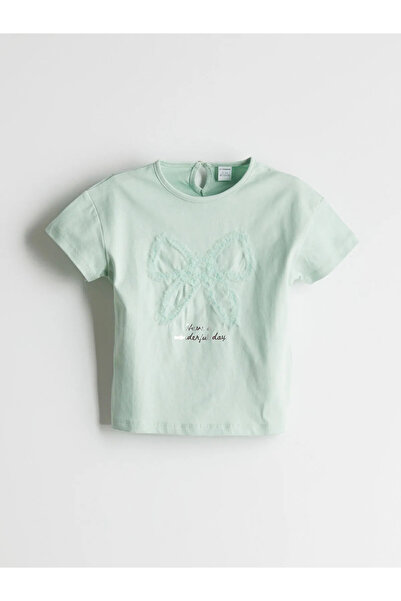 LC Waikiki Green Crew Neck Cotton Girl's T-Shirt