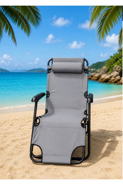 CEZVE HOME Katlanabilir Şezlong Plaj Sandalyesi Yastıklı Ergonomik Bahçe Kamp...