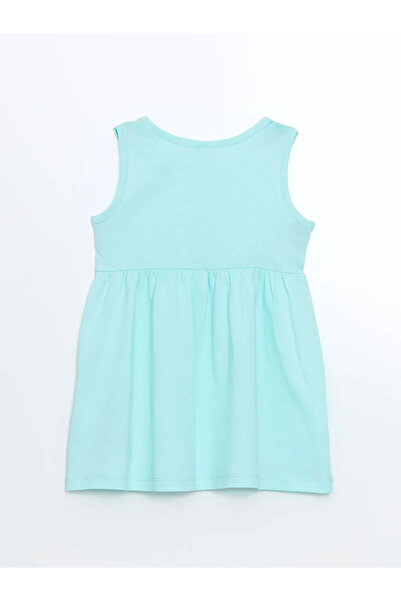LC Waikiki Turquoise Crew Neck Floral Girl's Dress