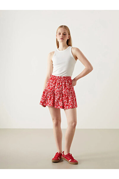 LC Waikiki Red Floral Women's Skirt with Elastic Waistband