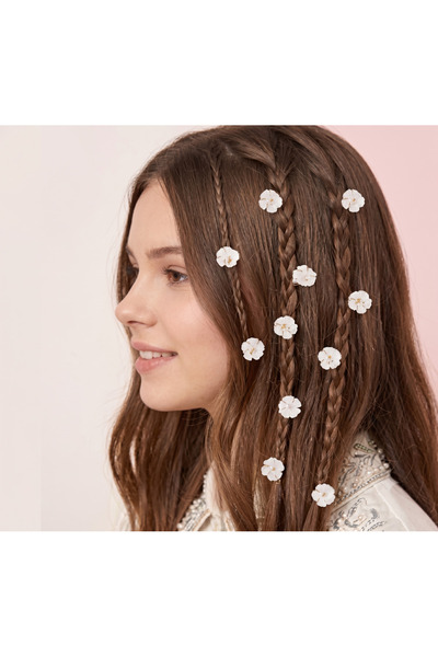 Luludy Kids White Gold Detailed Lotus Flower Model 10-Piece Girls' Hair Earrings