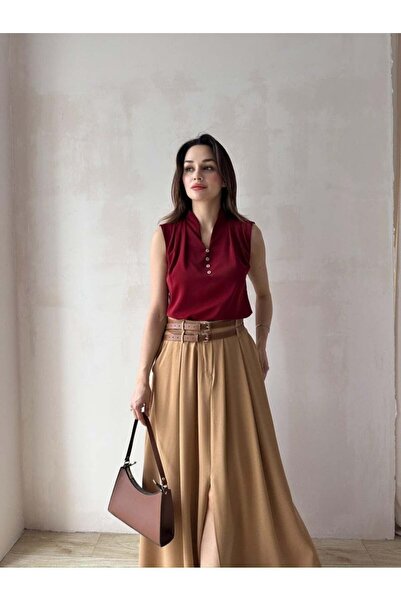 Klex Düğme Detaylı Kolsuz Bluz 5084