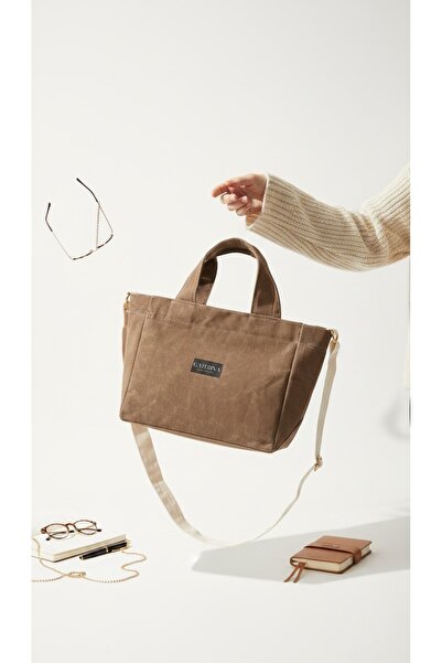 Caterina Collection Waxed Canvas Hand and Shoulder Bag with Zipper Detail