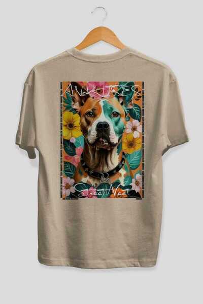 Ankhises Μπλουζάκι  "For Dog Lovers " με στάμπα 9 σκυλιών στην πλάτη, Μπεζ Ov...