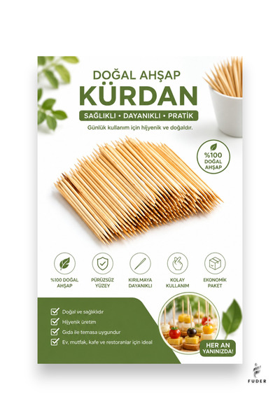 FUDER 500 Adet Doğal Ahşap Kürdan - Çift Uçlu Hijyenik Kürdan | Ev, Kafe ve R...