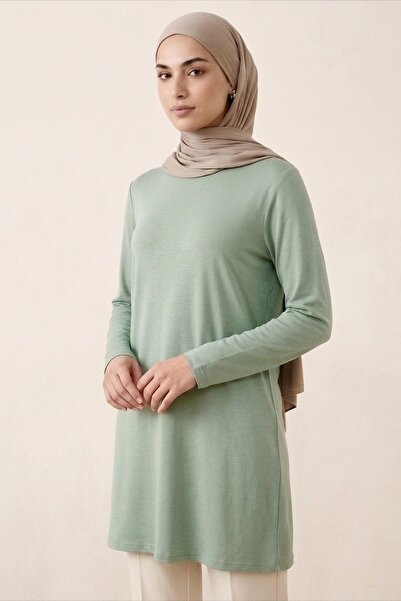 TOFİSA Plain Viscose Long Sleeve Tunic Mint - 2109-Mint