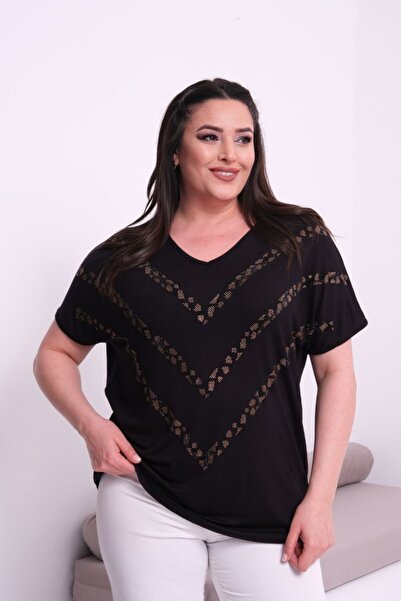 Esina Women's V-Neck Stone Detailed Viscose Blouse