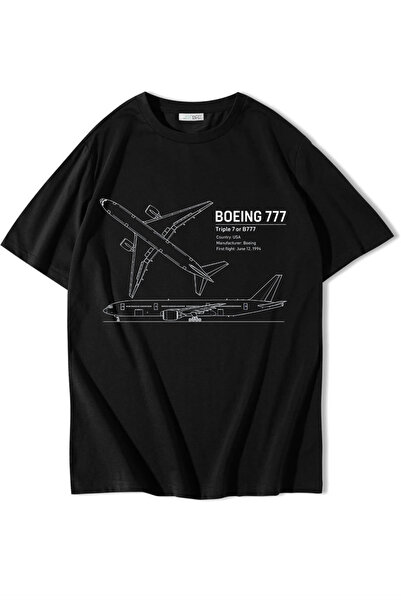 BRZ COLLECTION Tricou unisex oversize Boeing 777 negru