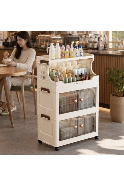 Generic 4 Layer PP Folding Storage Cabinet Rolling Dustproof Magnetic Door Ho...
