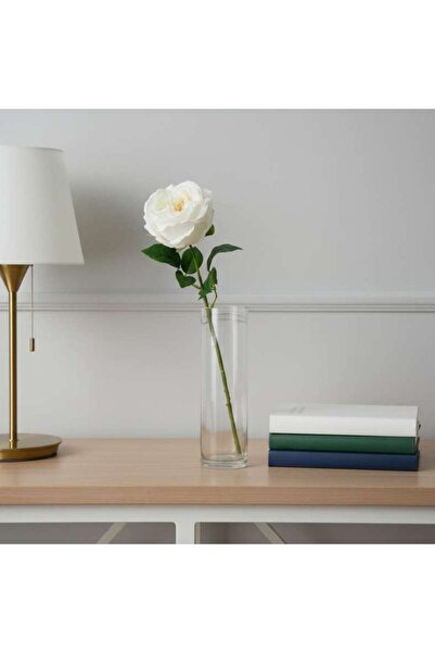 PAN HOME Artificial Real Touch Rose Stem Flower H43cm - White