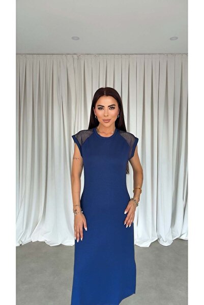 DİDEM GÜLTAKTI Lincol Women's Navy Blue Dress with Shoulder Mesh Detail