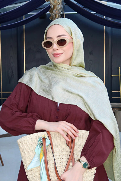 Madame Polo شال جاكار متوهج فاخر - أخضر ناعم