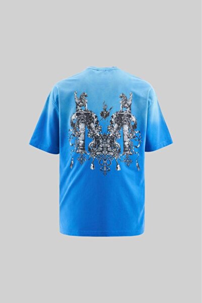 Machinist Tricou oversize pentru bărbați, cu litera M, spălat, albastru deschis
