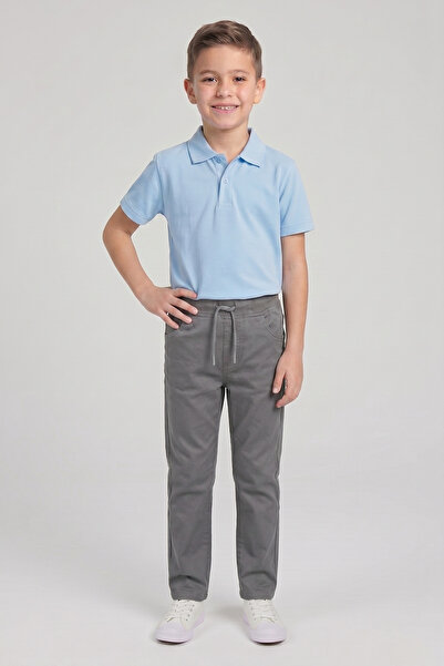 nacar çarşı Boy's Baby Blue Short Sleeve Polo Collar T-Shirt Gray Ribbed Wais...