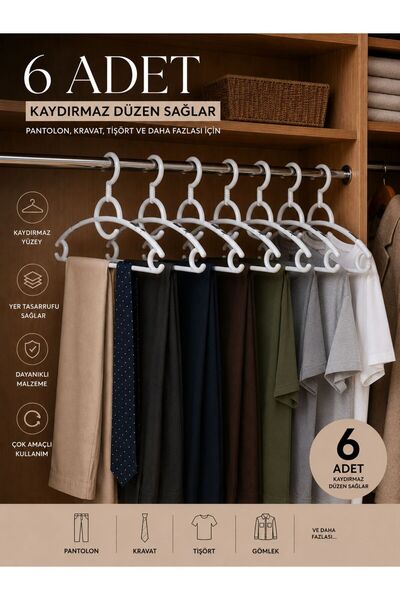 Nestora Home 6'lı Dolap İçi Askılık - Elbise Askısı - Gömlek Askısı - Pantolo...