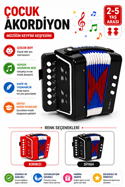 Furia Çocuk Akordiyonu 2-5 Yaş Küçük Boy Siyah Oyuncak Akordiyon Müzik Aleti