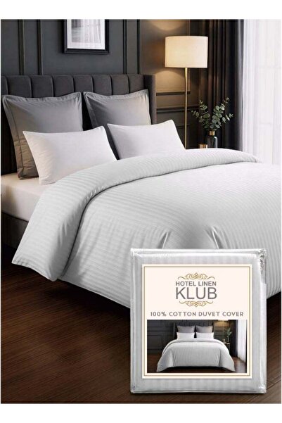 Hotel Linen Klub Hotel Linen Striped Duvet Cover Cotton White 245x245cm