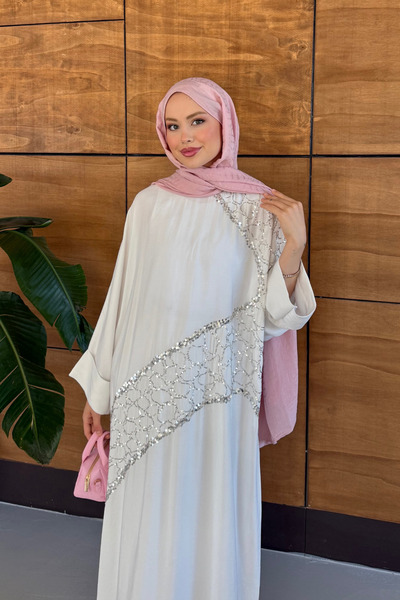 Miss Allos Women's Sequin Embroidered Bat Sleeve Linen Dress