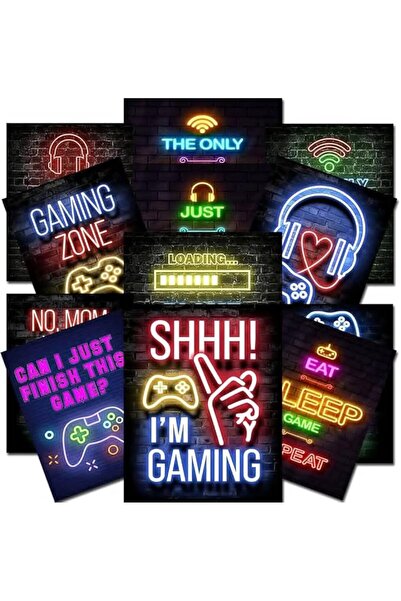 ESSESORIES GOSBI 12Pcs Neon Gaming Poster Wall Art Set of 12 Room Decor Self ...