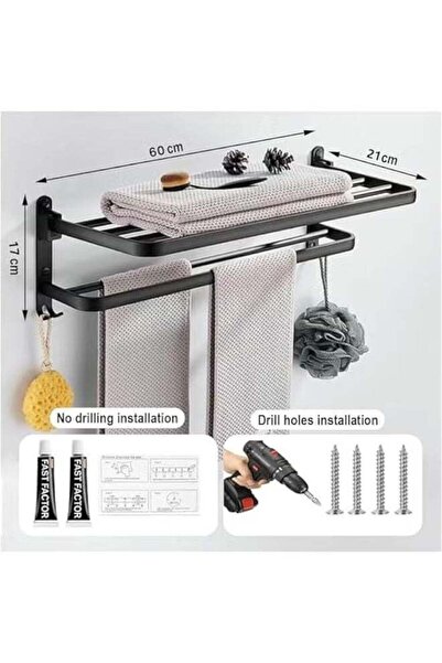 Baby Foldable Towel Rack without Holes for Bathroom Wall by Baby, Matte Black...