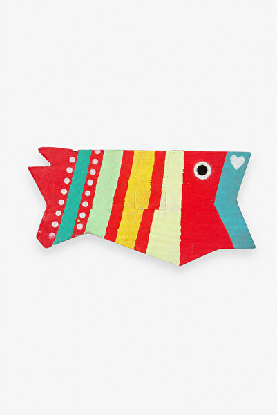 El Boyaması Ahşap Balık Duvar Süsü 23x12,2 cm Deniz Temalı Dekoratif Duvar Aksesuarı