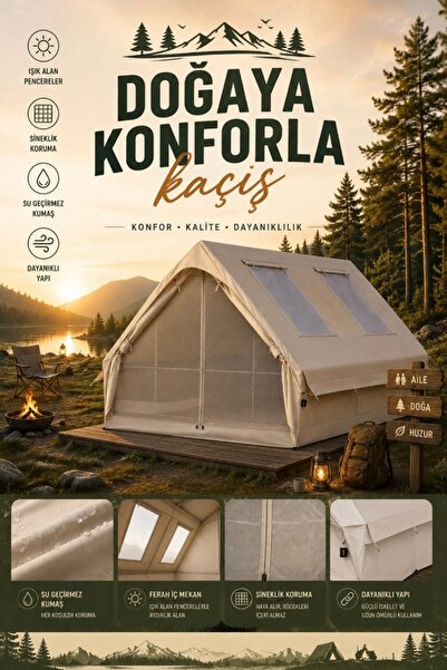 CEZVE HOME Büyük Boy Lüks Glamping Kamp Çadırı Su Geçirmez Geniş İç Hacimli A...
