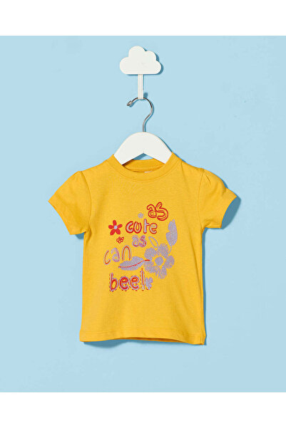 REDTAG Infant Girls Mustard Printed Basic T-shirt