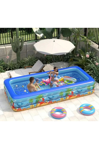 OEM Piscină gonflabilă pentru copii dreptunghiulară 260×165×54 cm 3 inele gon...
