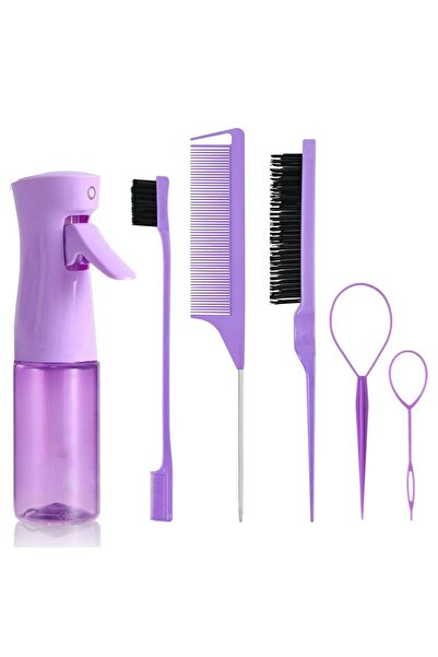 Choice PURPLE 6-Piece Hair Styling Comb Set, with Continuous Spray Bottle, 20...