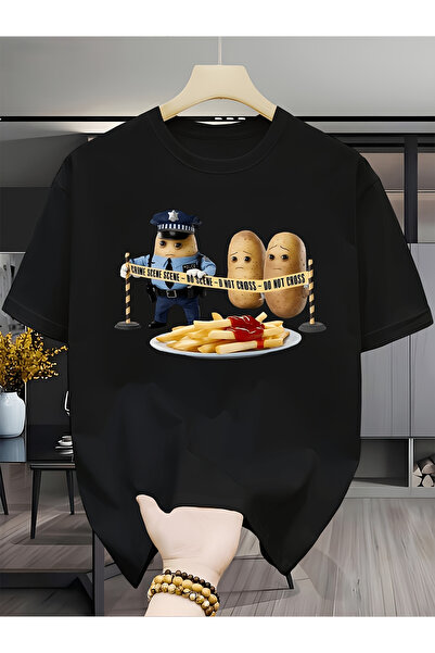 LİNA06 Men's Fashionable Round Neck T-Shirt with Three Anthropomorphic Potato...