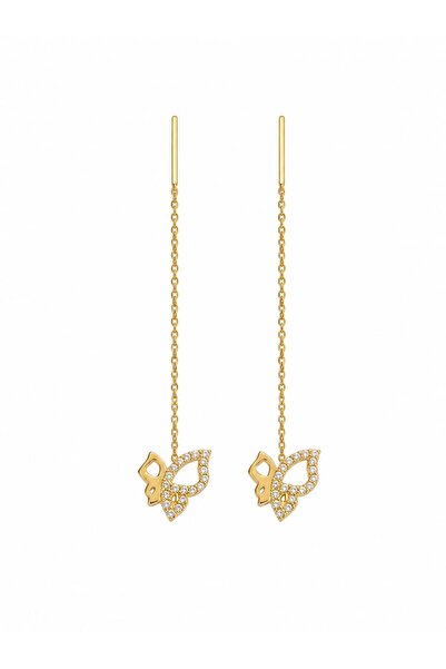 Aur 585 Cercei damă din aur galben 14k, model fluture cu cubic zirconia albe,...