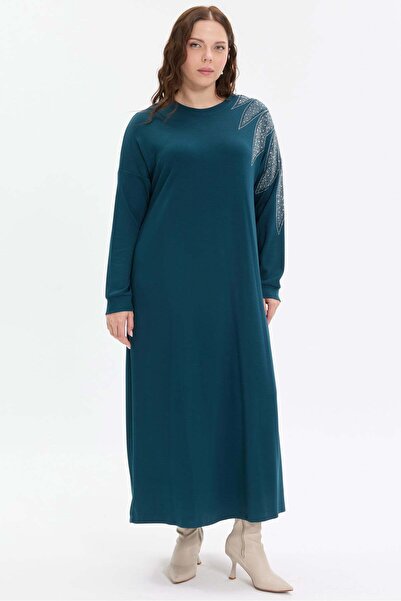 KADO OUTLET Stone Detailed Comfortable Fit Long Women's Dress