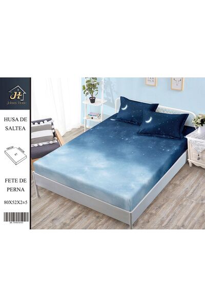 naniland.ro Husă de Pat Bumbac Satinat 2 Persoane 3 Piese Cu Elastic 180x200 cm