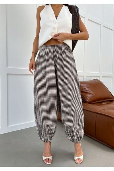 MOODAY Checkered Jogger Pants Brown