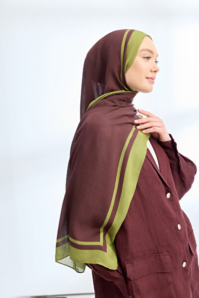 ARMANDA Elegant Harmony Frame Pattern Shawl - Burgundy - Oil Green