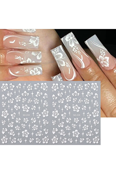 Choice3 2PCS SO-233 White 2/6pcs 3D Summer Hibiscus Flower Nail Stickers Set ...