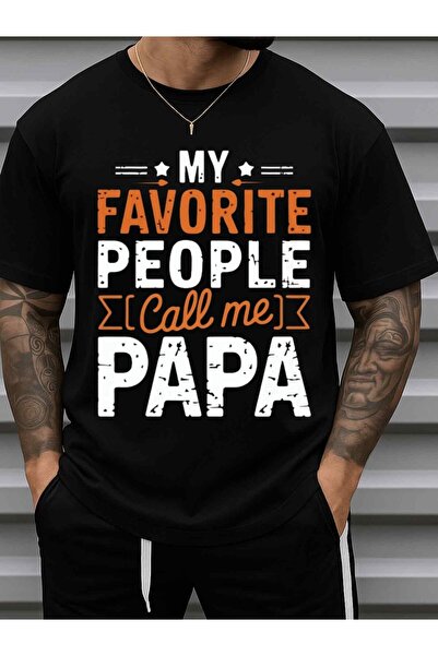 NOURAM Favorite People Papa Dad T-Shirt Men | 180G 100% Black, Crew Neck, Sho...