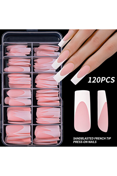 choice2 matte 120Pcs Glossy Pink French Press On Nails 12-Sizes Long Square F...