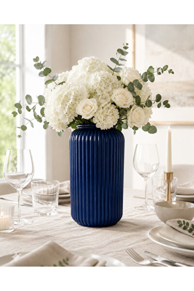 monocactus Riva Porcelain Look Decorative Cylinder Vase with Ribbed Design 22cm