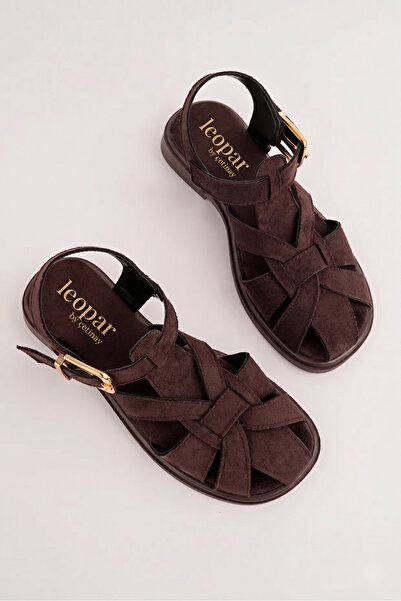 leopar by çetinay Kadın Süet Kumaş Gold Toka Detay Rahat Taban Günlük Sandalet