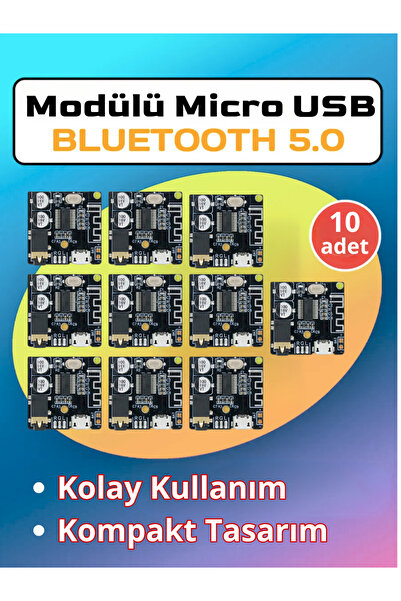 RoboPazar 10-adet Bluetooth 5.0 Ses Alıcı Modülü (VHM-314) Micro USB